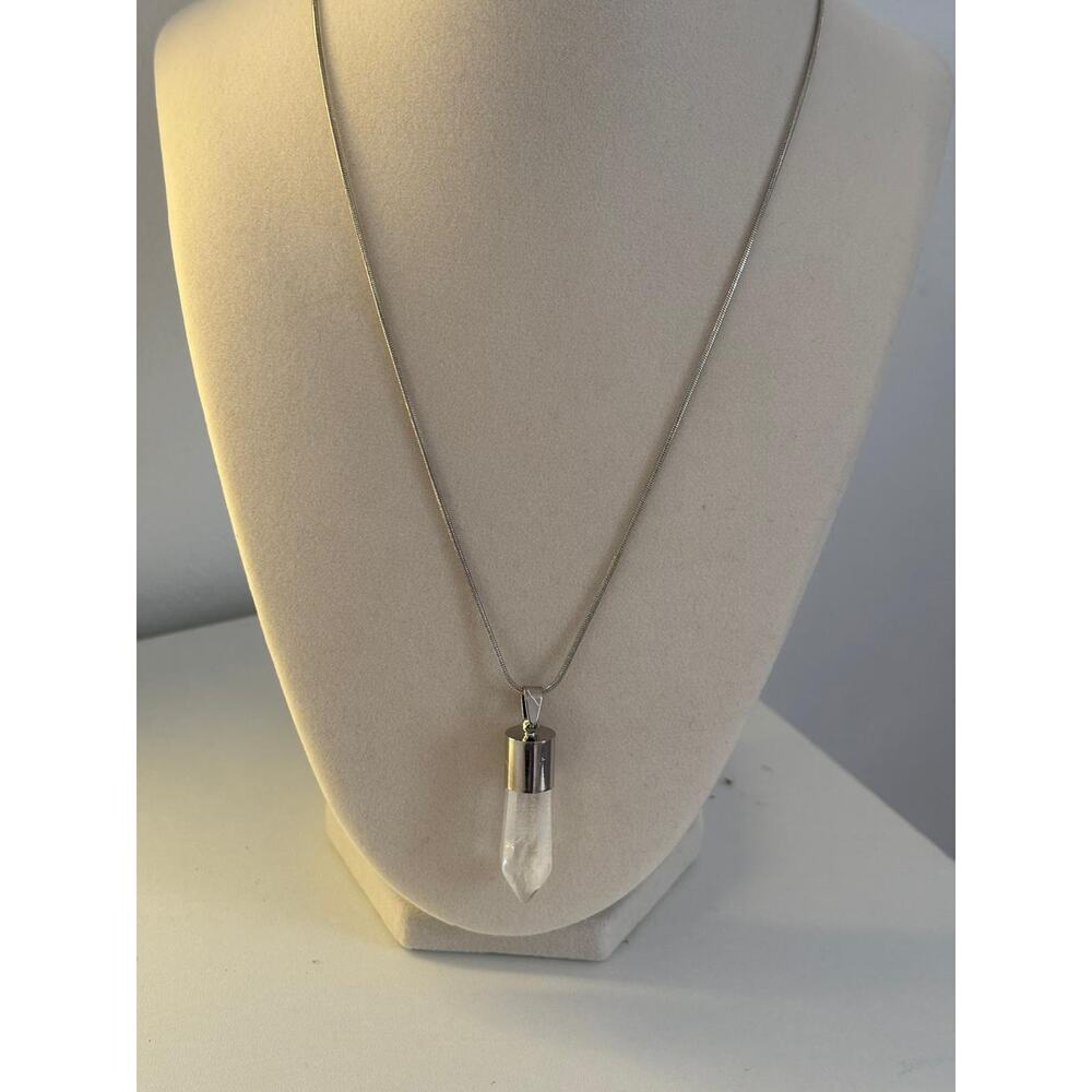 Clear Quartz Crystal Necklace Silver Pendant Healing Stone Minimal - Picture 5 of 6